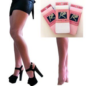 3-pack QUEEN Size Fishnet tights, fit 150- 225 lbs, 5'3- 5'11", Pink, White